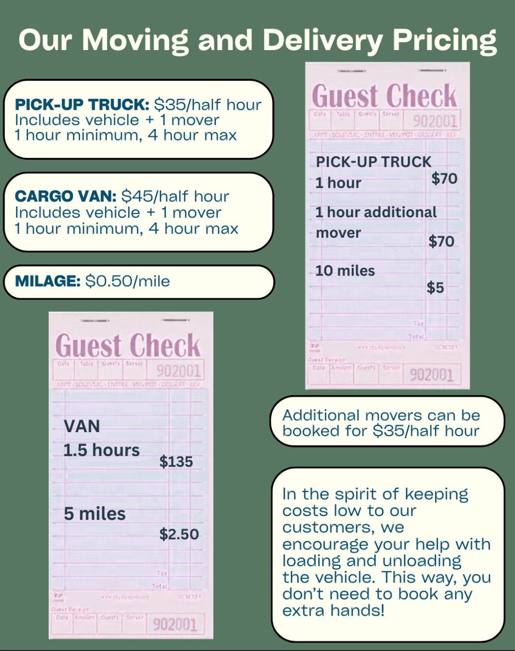 Clean Move Moving and Delivery Pricing Details